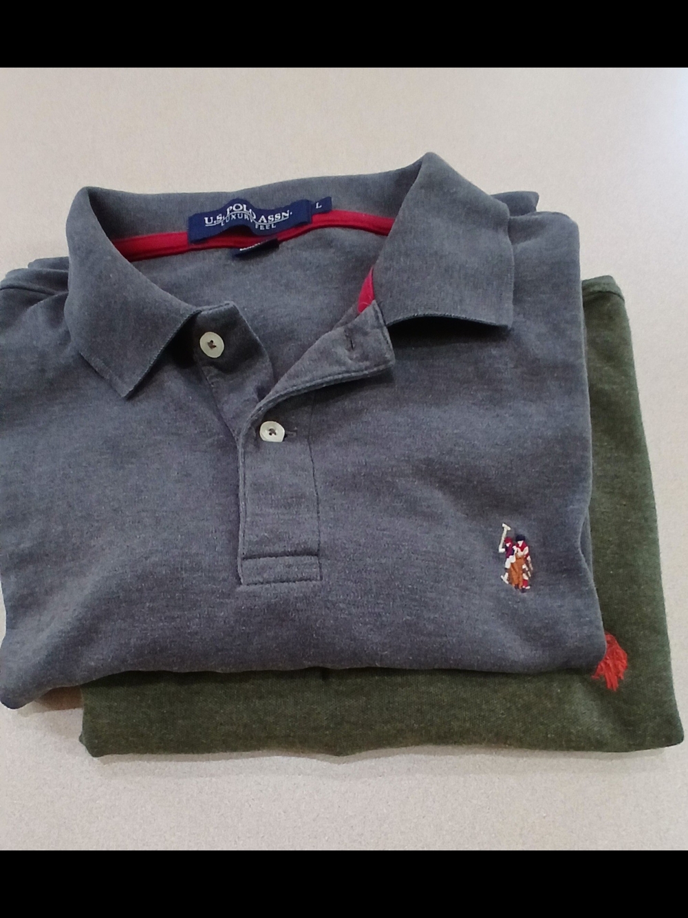 U.S. Polo Assn. Men's Green And Charcoal Gray Short-Sleeve Polo Size L. LOT OF 2